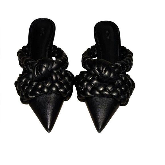 ALEXANDRE BIRDMAN Carlotta Braided Leather black Point-toe slide on Flats sz 37 - Picture 1 of 6